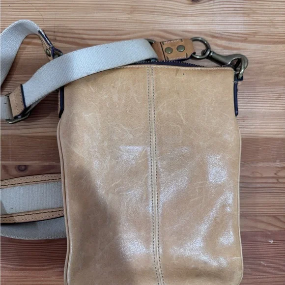 Coach Beige Leather Messenger Bag with Canvas Strap - Picture 4 of 6
